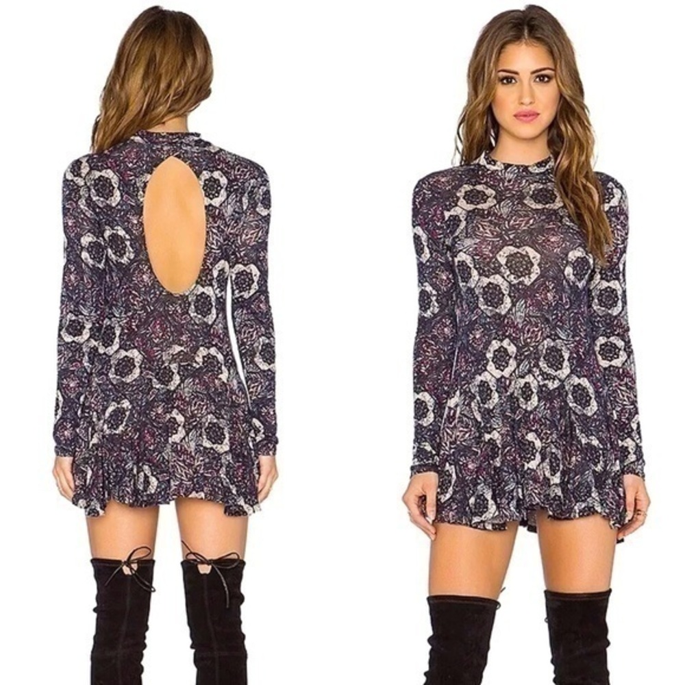 NWT Free People Jersey Annabelle Printed Open Back Tunic Mini Dress M